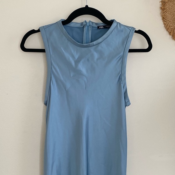 COPY - ZARA LIGHT BLUE SILK DRESS - Picture 3 of 4